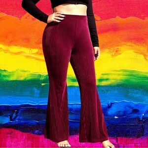 Women’s plus-size Magenta velvet high-rise ribbed stretchy Flared Pants❤️❤️3X